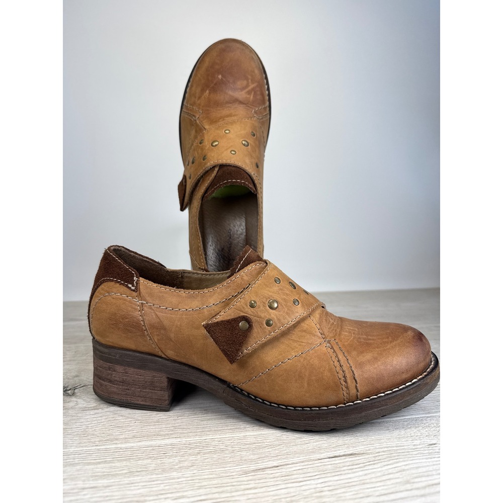 Dromedaris Kim Women's 40 Tan Brown Leather Studded Comfort Loafers Portugal